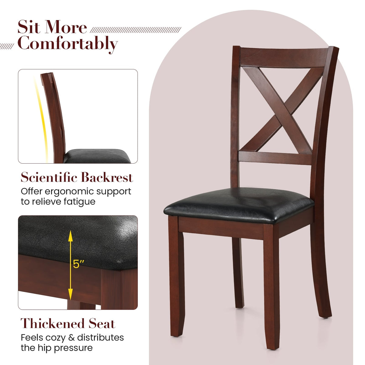 Set of 2 Wooden Kitchen Dining Chair with Padded Seat and Rubber Wood Legs-Black-Dining Chairs-DECOROLALA
