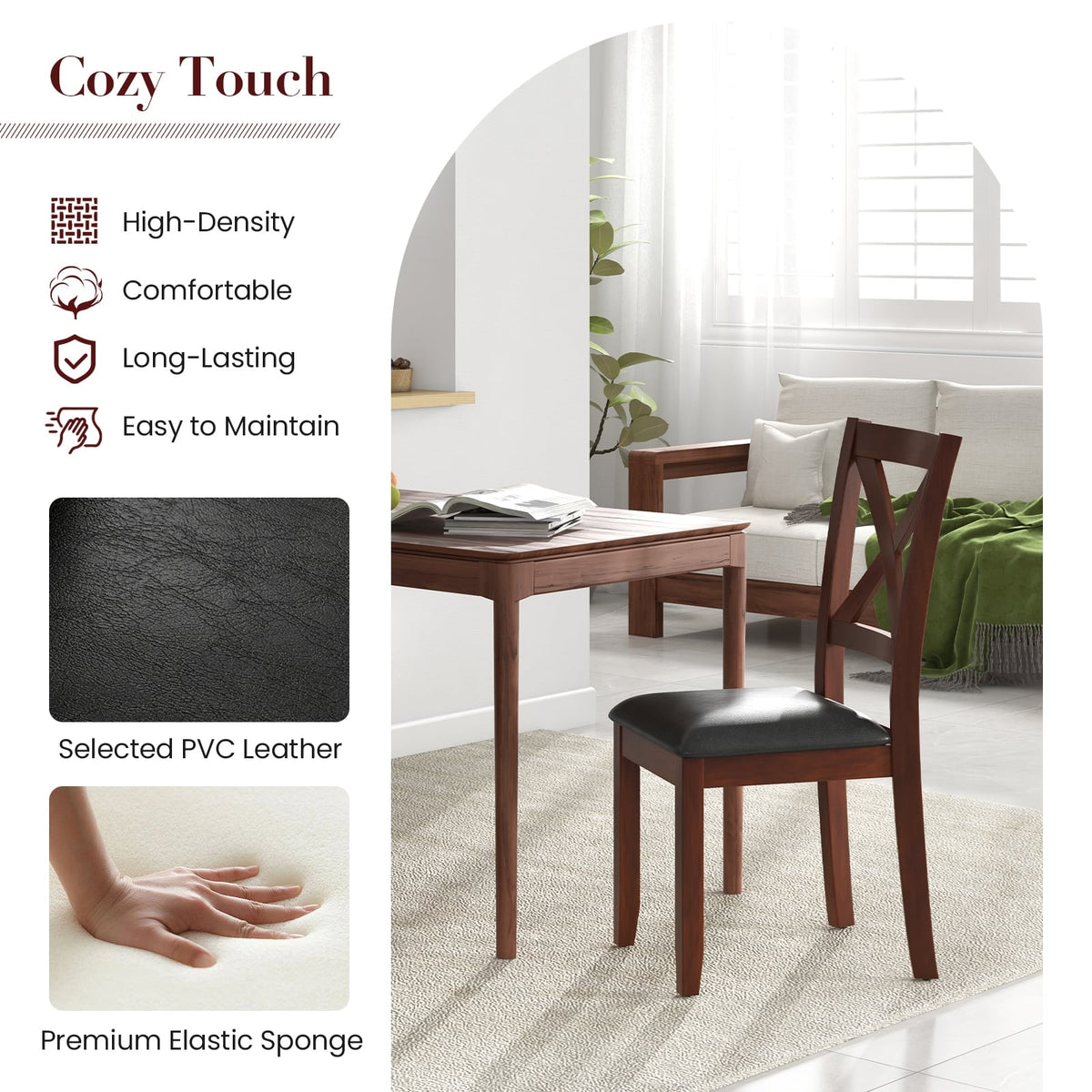 Set of 2 Wooden Kitchen Dining Chair with Padded Seat and Rubber Wood Legs-Black-Dining Chairs-DECOROLALA