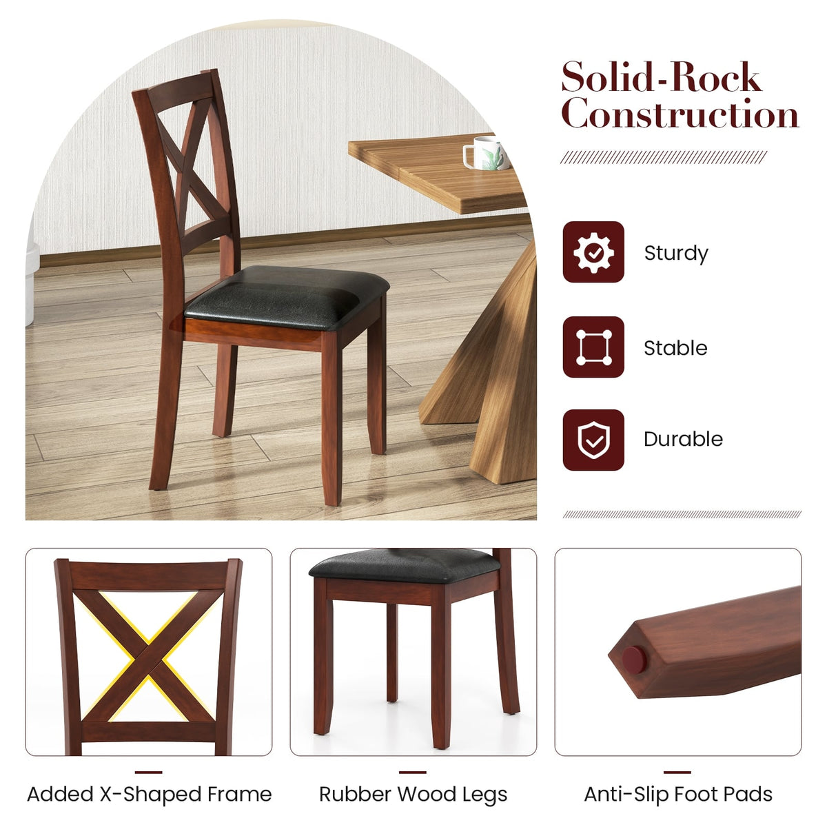 Set of 2 Wooden Kitchen Dining Chair with Padded Seat and Rubber Wood Legs-Black-Dining Chairs-DECOROLALA