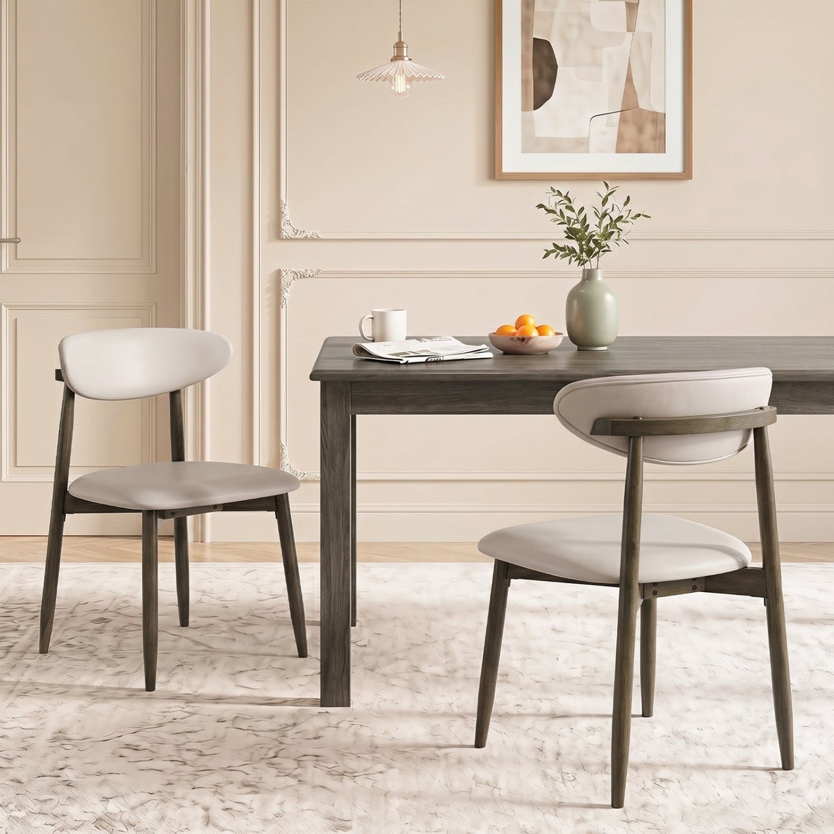 Set of 2 Wooden Modern Upholstered Dining Chairs with Curved Backrest-Beige-Dining Chairs-DECOROLALA