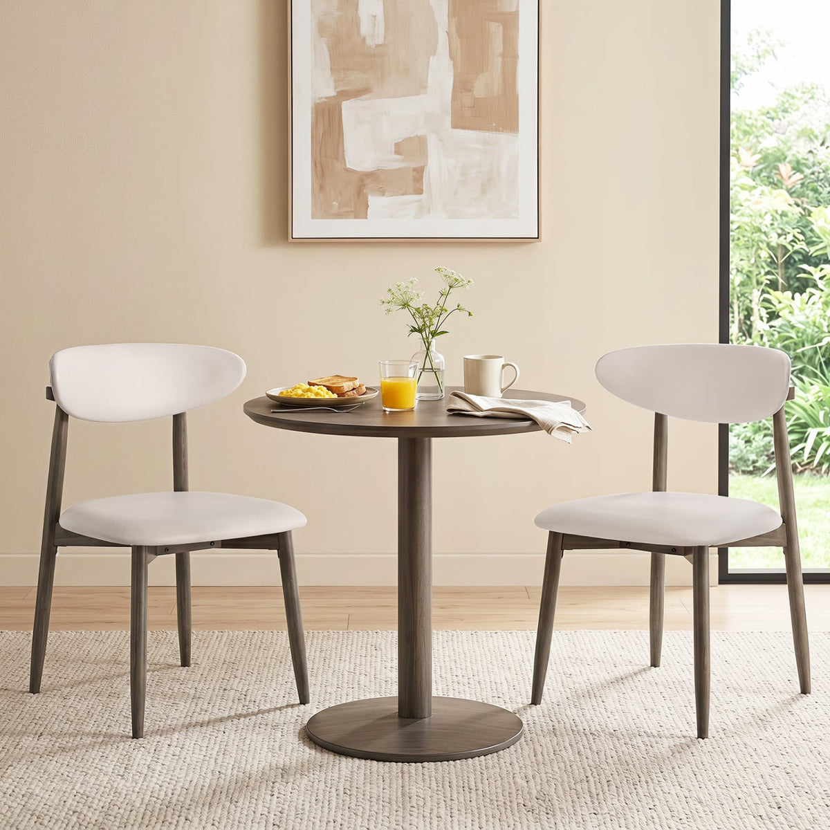 Set of 2 Wooden Modern Upholstered Dining Chairs with Curved Backrest-Beige-Dining Chairs-DECOROLALA