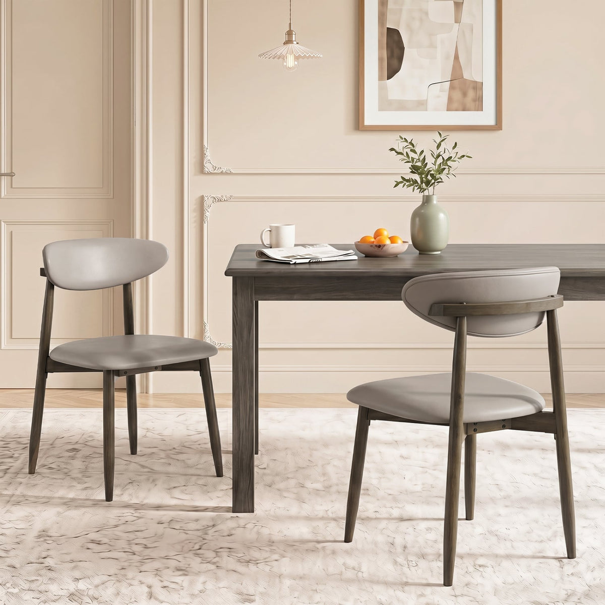 Set of 2 Wooden Modern Upholstered Dining Chairs with Curved Backrest-Gray-Dining Chairs-DECOROLALA