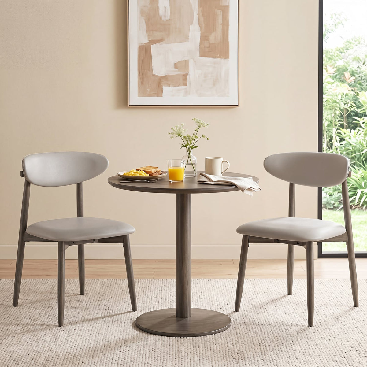 Set of 2 Wooden Modern Upholstered Dining Chairs with Curved Backrest-Gray-Dining Chairs-DECOROLALA