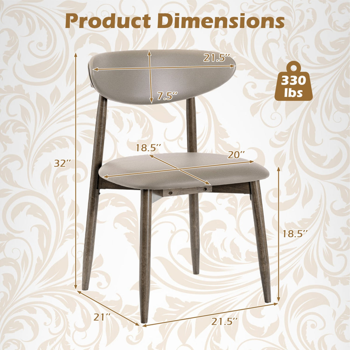 Set of 2 Wooden Modern Upholstered Dining Chairs with Curved Backrest-Gray-Dining Chairs-DECOROLALA