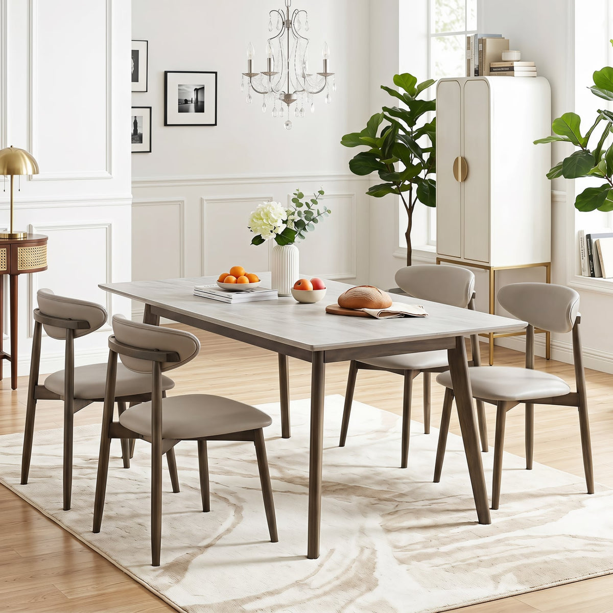 Set of 2 Wooden Modern Upholstered Dining Chairs with Curved Backrest-Gray-Dining Chairs-DECOROLALA