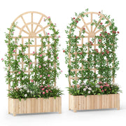 Set of 2 Wooden Raised Garden Bed with Trellis 71" Outdoor Planter Box Privacy Screen-Natural-Raised Garden Beds-DECOROLALA