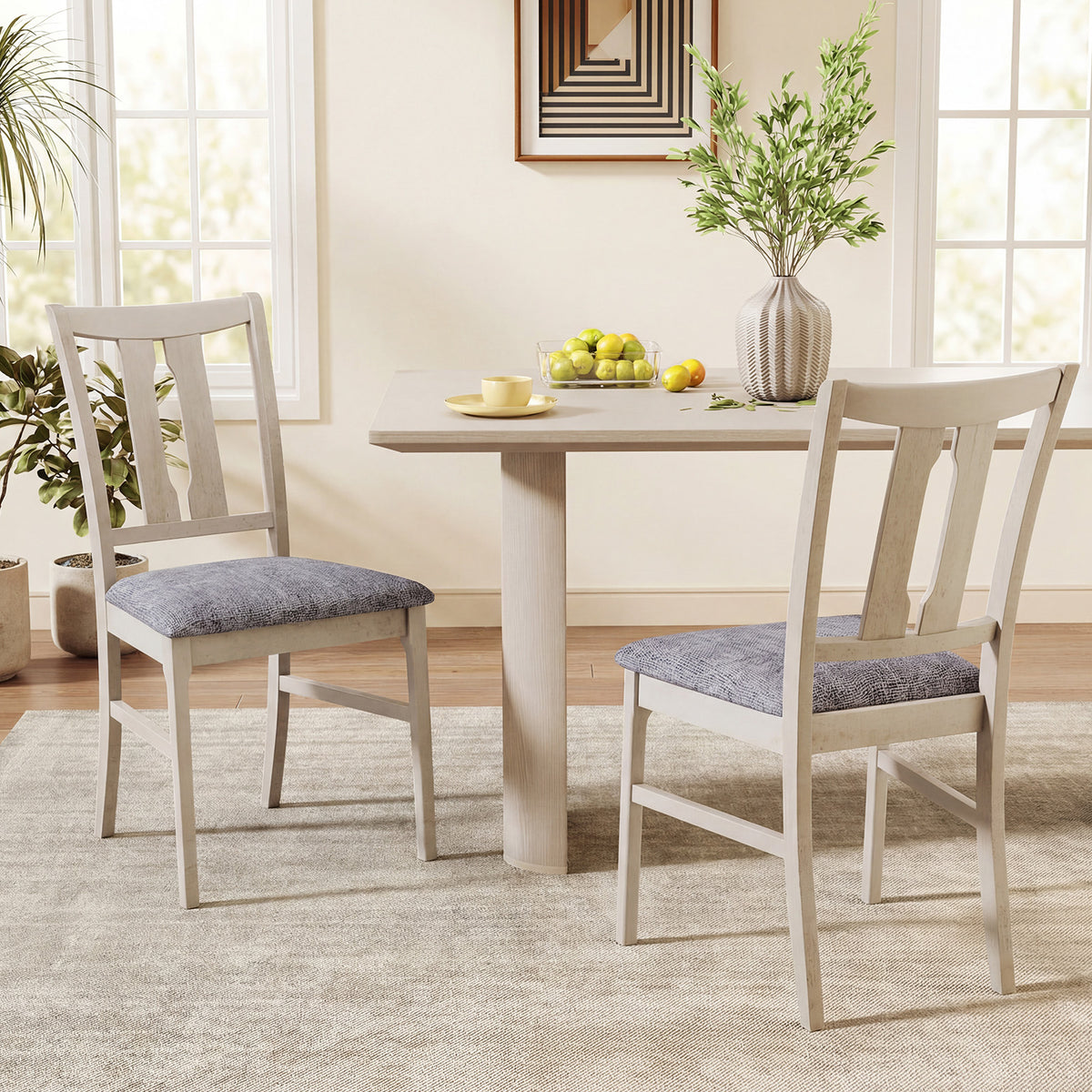 Set of 2 Wooden Upholstered Dining Chairs with High Curved Back-Gray-Dining Chairs-DECOROLALA