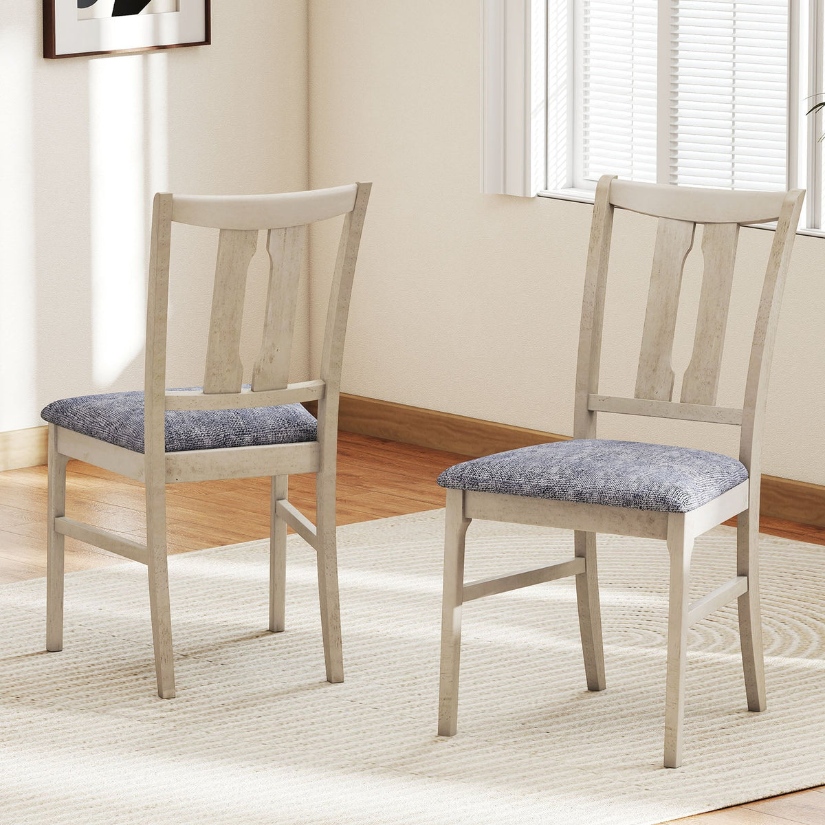 Set of 2 Wooden Upholstered Dining Chairs with High Curved Back-Gray-Dining Chairs-DECOROLALA