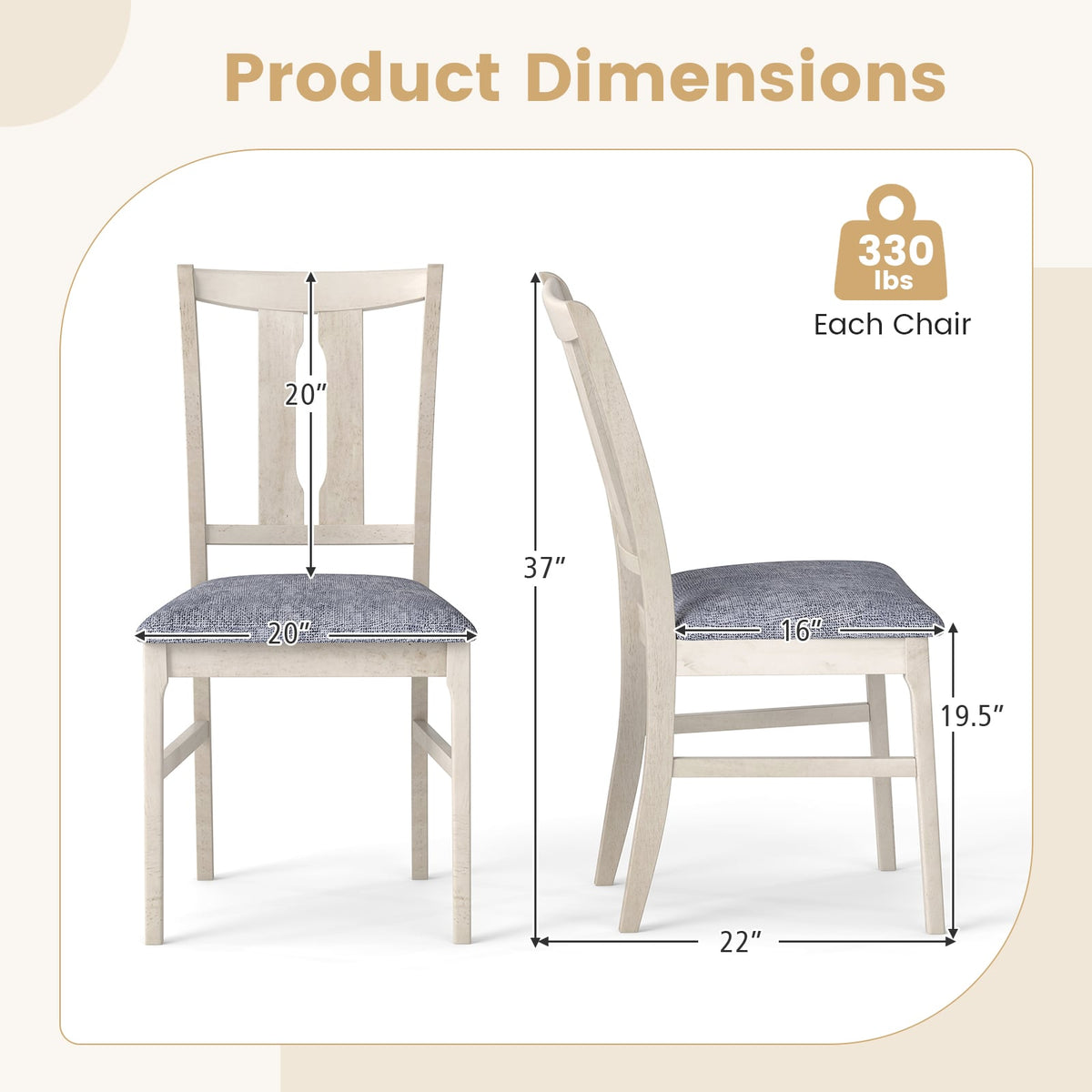 Set of 2 Wooden Upholstered Dining Chairs with High Curved Back-Gray-Dining Chairs-DECOROLALA
