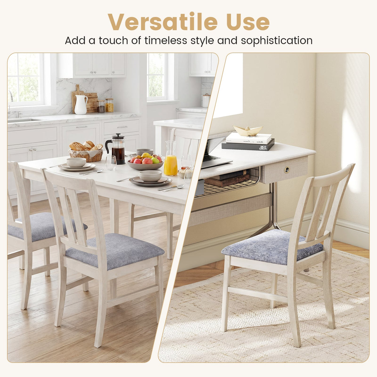 Set of 2 Wooden Upholstered Dining Chairs with High Curved Back-Gray-Dining Chairs-DECOROLALA