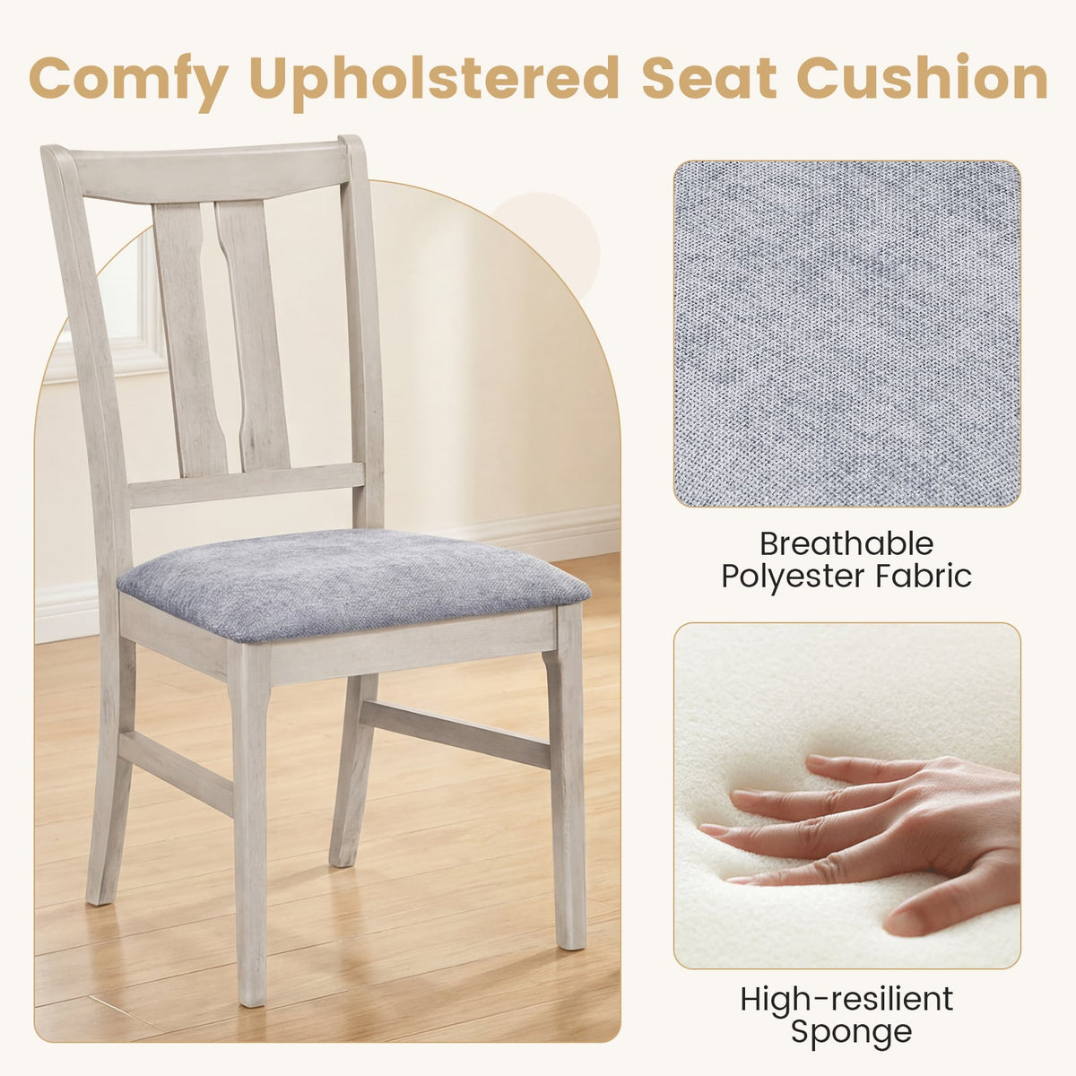 Set of 2 Wooden Upholstered Dining Chairs with High Curved Back-Gray-Dining Chairs-DECOROLALA