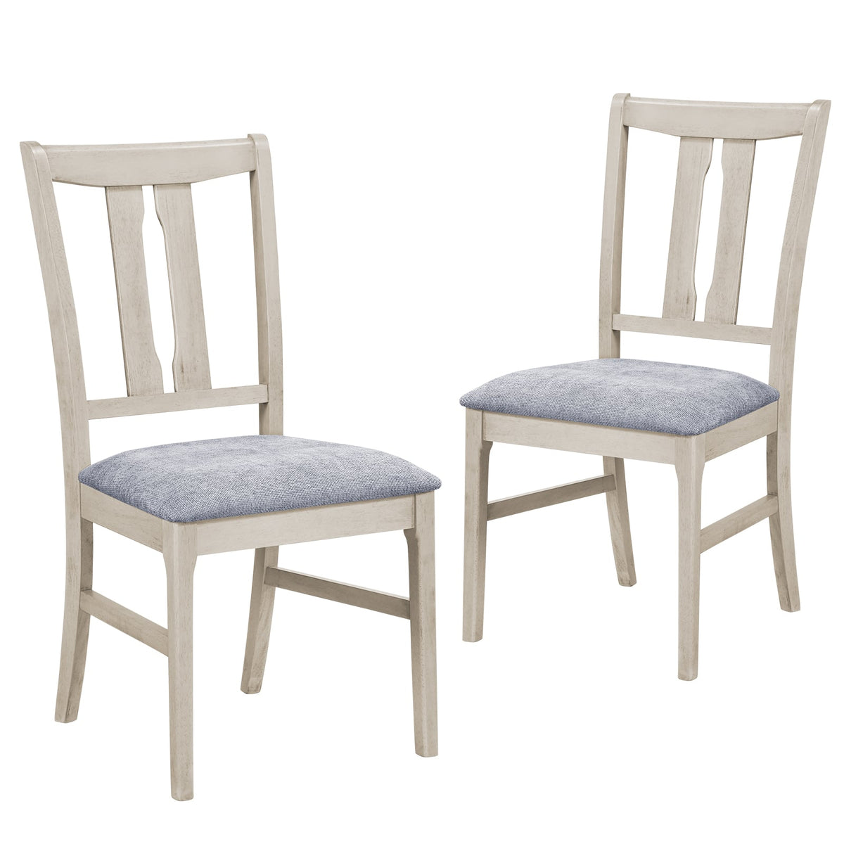 Set of 2 Wooden Upholstered Dining Chairs with High Curved Back-Gray-Dining Chairs-DECOROLALA