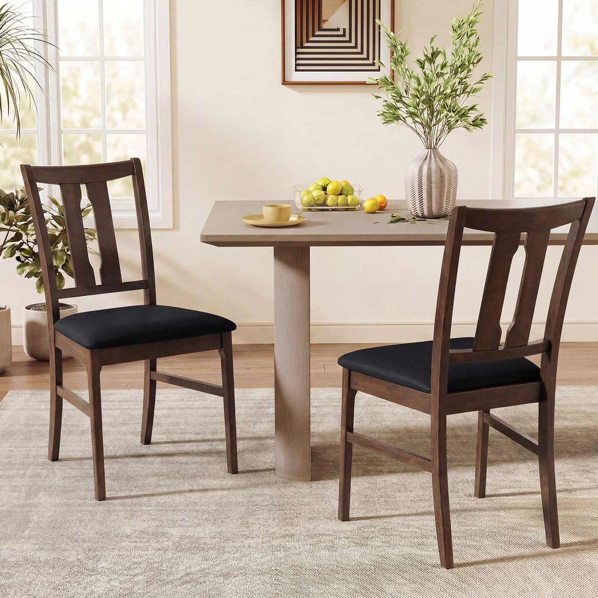 Set of 2 Wooden Upholstered Dining Chairs with High Curved Back-Walnut-Dining Chairs-DECOROLALA
