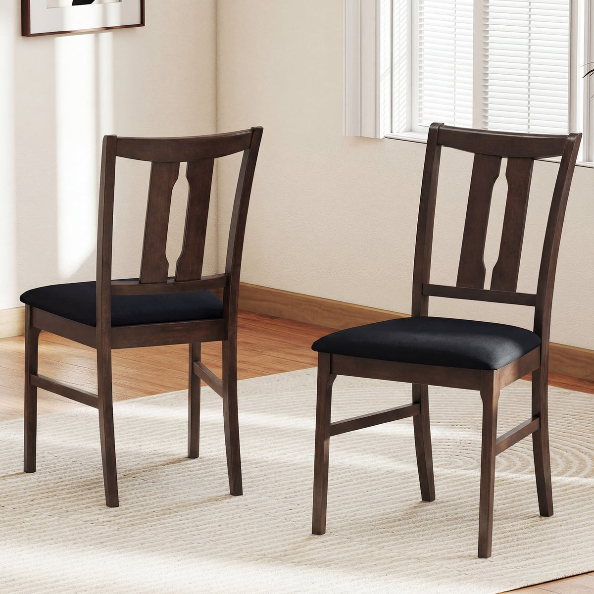 Set of 2 Wooden Upholstered Dining Chairs with High Curved Back-Walnut-Dining Chairs-DECOROLALA
