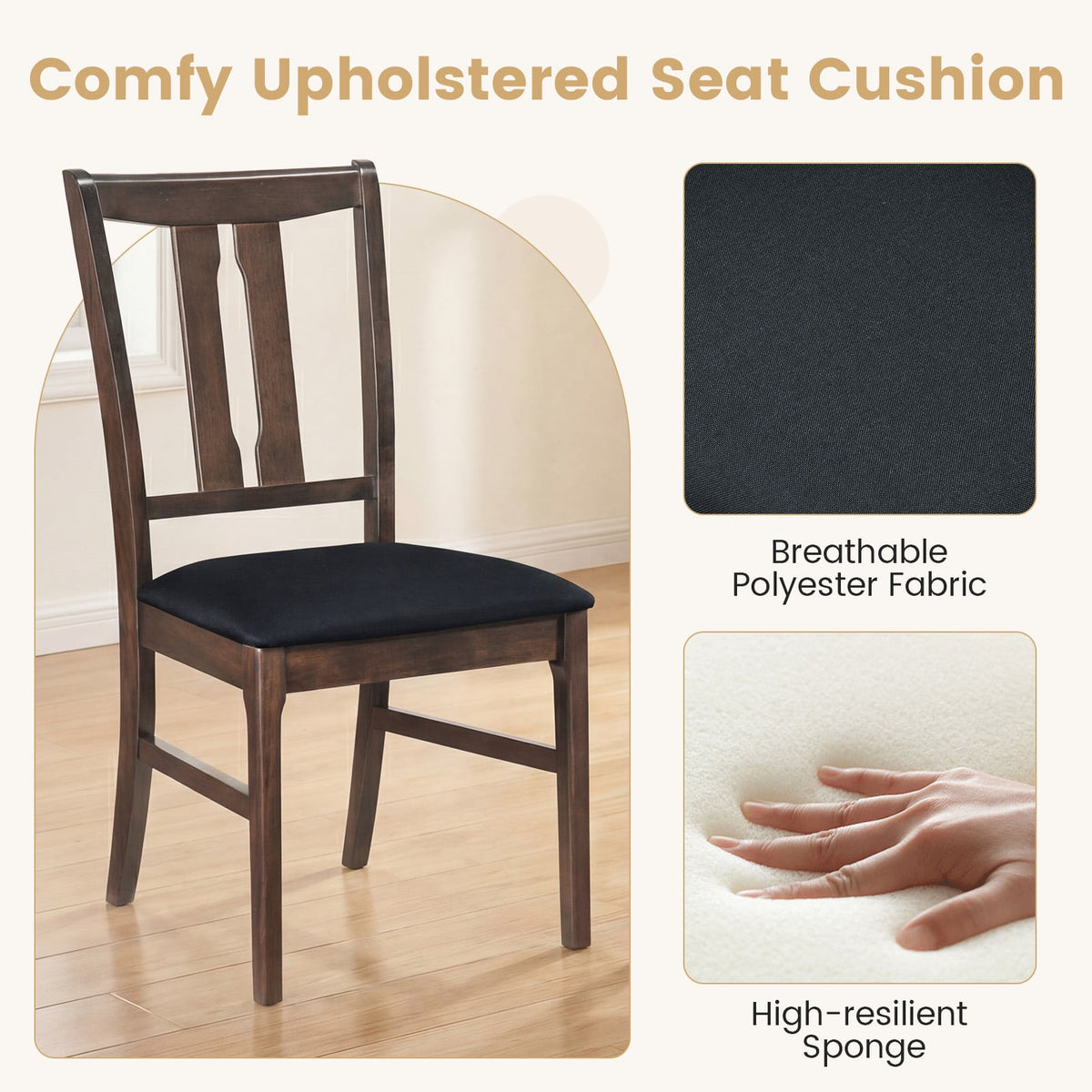 Set of 2 Wooden Upholstered Dining Chairs with High Curved Back-Walnut-Dining Chairs-DECOROLALA