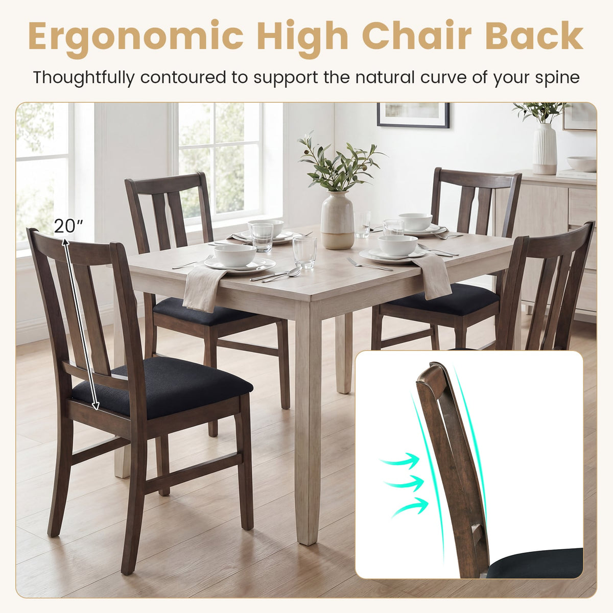 Set of 2 Wooden Upholstered Dining Chairs with High Curved Back-Walnut-Dining Chairs-DECOROLALA