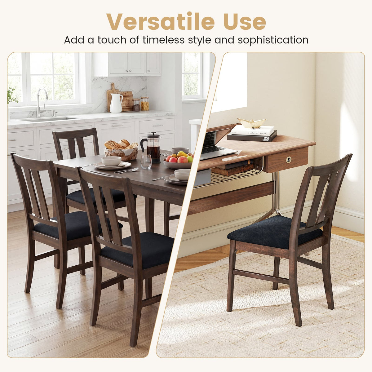 Set of 2 Wooden Upholstered Dining Chairs with High Curved Back-Walnut-Dining Chairs-DECOROLALA