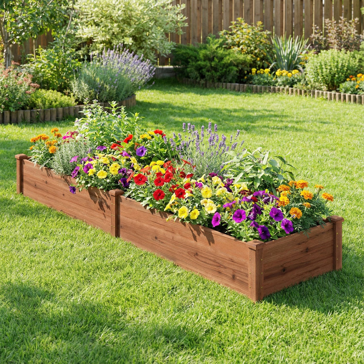 Set of 2 Wooden Vegetable Raised Garden Bed for Backyard-Brown-Raised Garden Beds-DECOROLALA