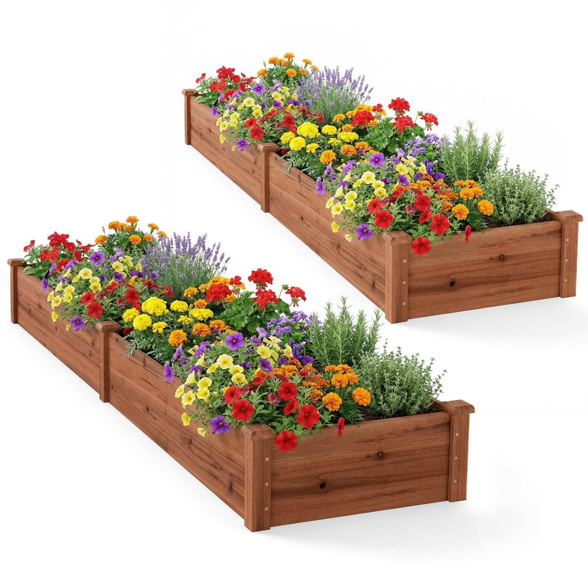 Set of 2 Wooden Vegetable Raised Garden Bed for Backyard-Brown-Raised Garden Beds-DECOROLALA