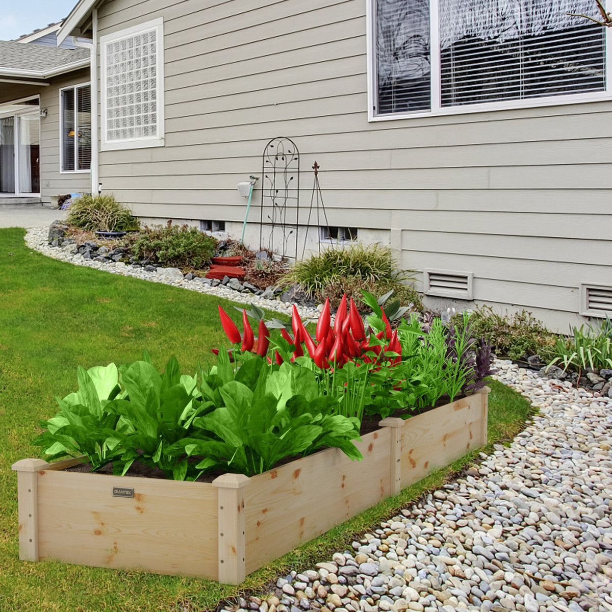 Set of 2 Wooden Vegetable Raised Garden Bed for Backyard-Natural-Raised Garden Beds-DECOROLALA