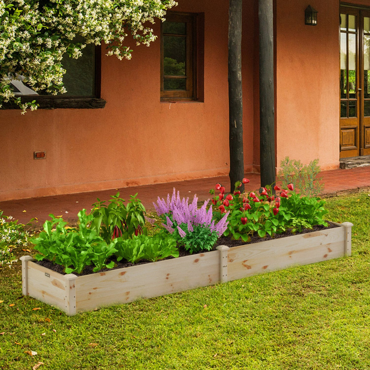Set of 2 Wooden Vegetable Raised Garden Bed for Backyard-Natural-Raised Garden Beds-DECOROLALA