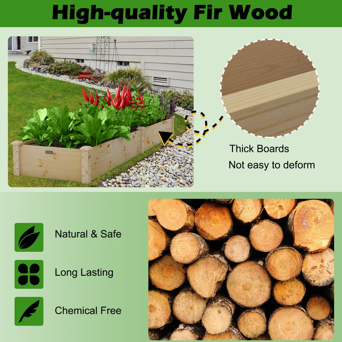 Set of 2 Wooden Vegetable Raised Garden Bed for Backyard-Natural-Raised Garden Beds-DECOROLALA