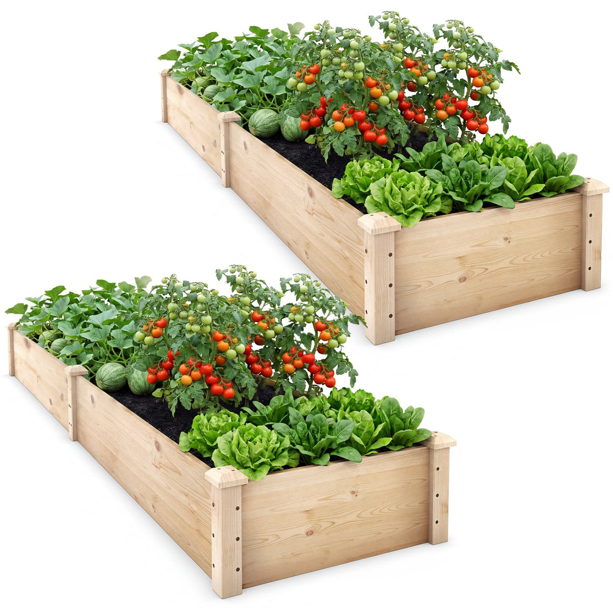 Set of 2 Wooden Vegetable Raised Garden Bed for Backyard-Natural-Raised Garden Beds-DECOROLALA