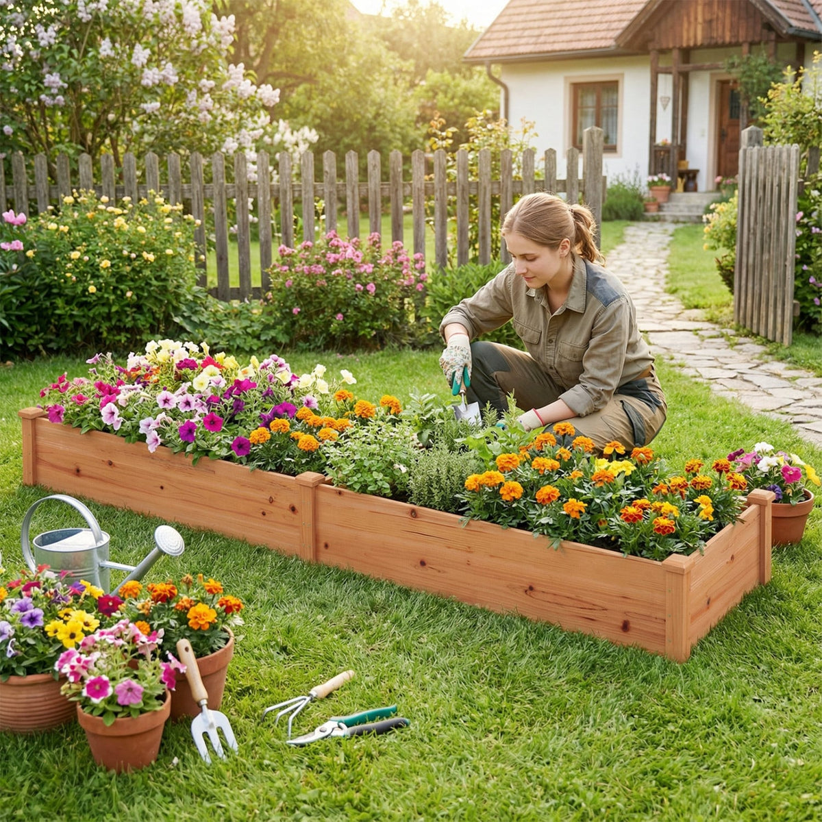 Set of 2 Wooden Vegetable Raised Garden Bed for Backyard-Orange-Raised Garden Beds-DECOROLALA