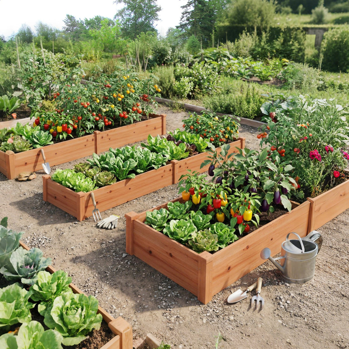 Set of 2 Wooden Vegetable Raised Garden Bed for Backyard-Orange-Raised Garden Beds-DECOROLALA