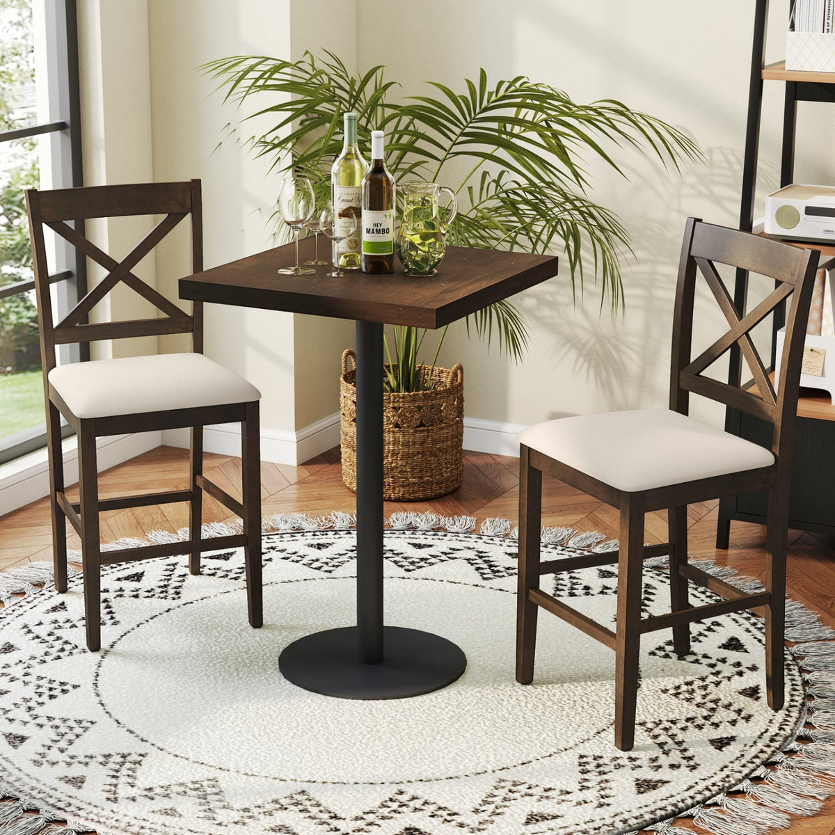 Set of 2 X-Back Bar Stools with Upholstered Cushioned Seats-Brown-Bar Stools-DECOROLALA