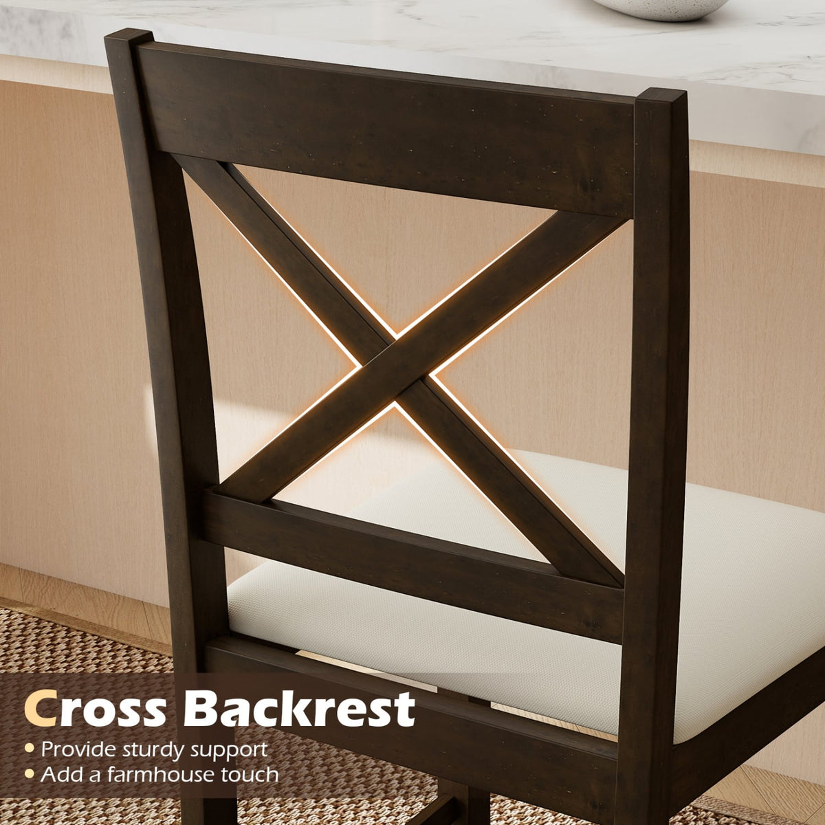 Set of 2 X-Back Bar Stools with Upholstered Cushioned Seats-Brown-Bar Stools-DECOROLALA