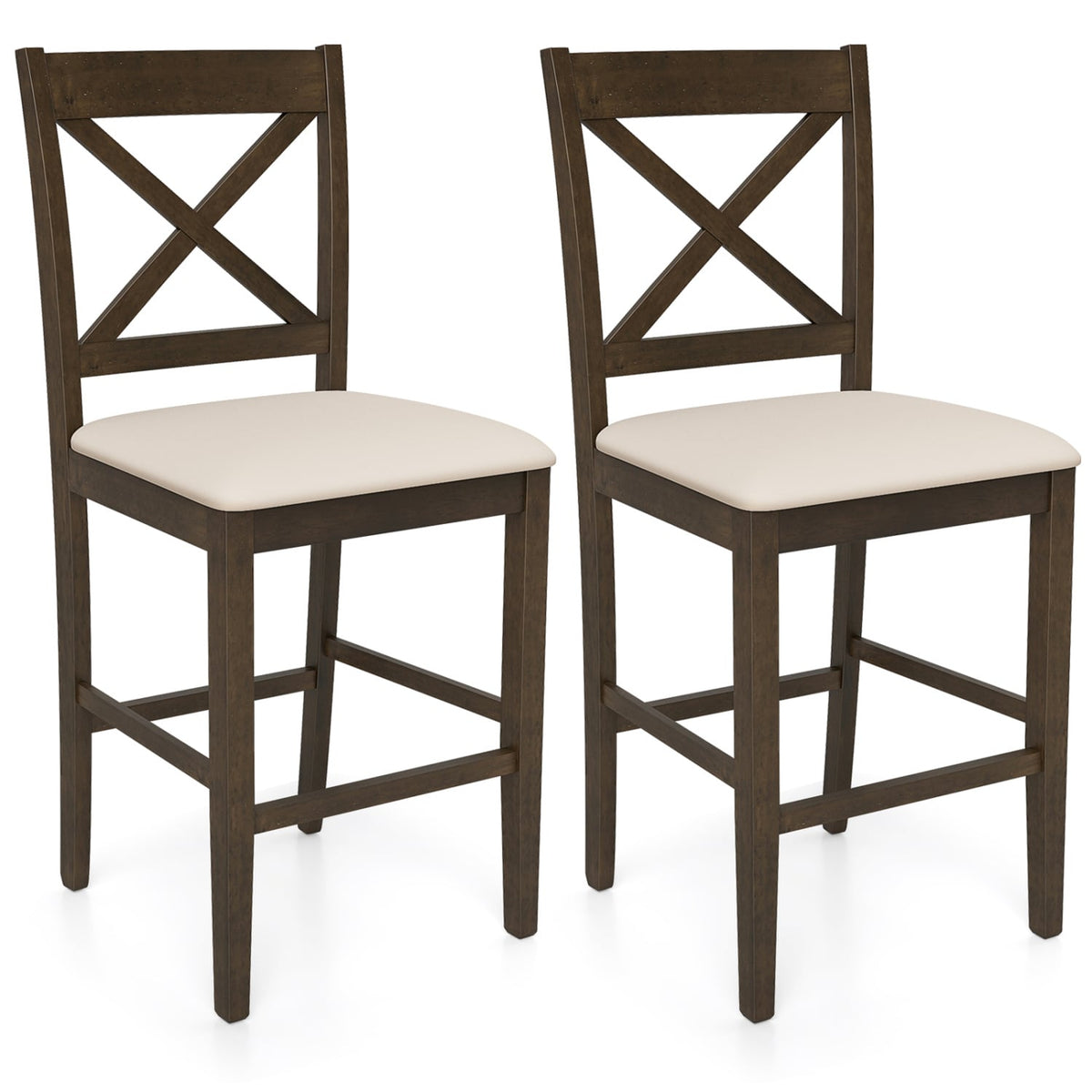 Set of 2 X-Back Bar Stools with Upholstered Cushioned Seats-Brown-Bar Stools-DECOROLALA