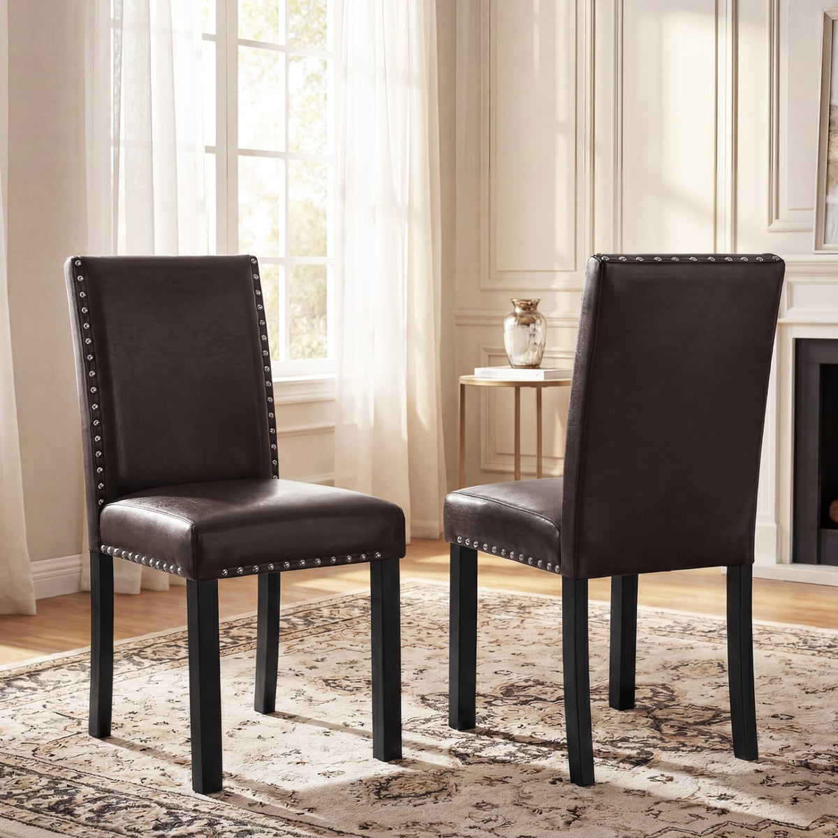 Set of 2/4 Dining Chairs Faux Leather Upholstered Parsons Kitchen Chairs-Set of 2-Dining Chairs-DECOROLALA