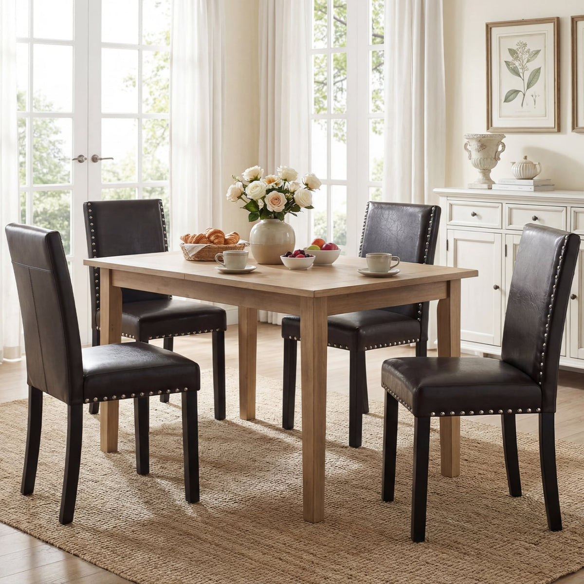 Set of 2/4 Dining Chairs Faux Leather Upholstered Parsons Kitchen Chairs-Set of 2-Dining Chairs-DECOROLALA