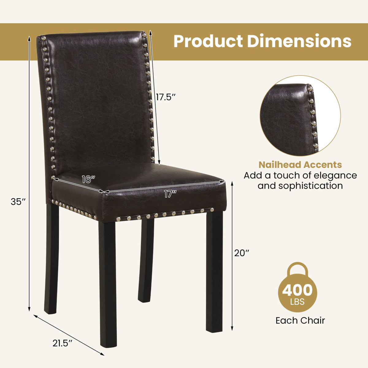 Set of 2/4 Dining Chairs Faux Leather Upholstered Parsons Kitchen Chairs-Set of 2-Dining Chairs-DECOROLALA