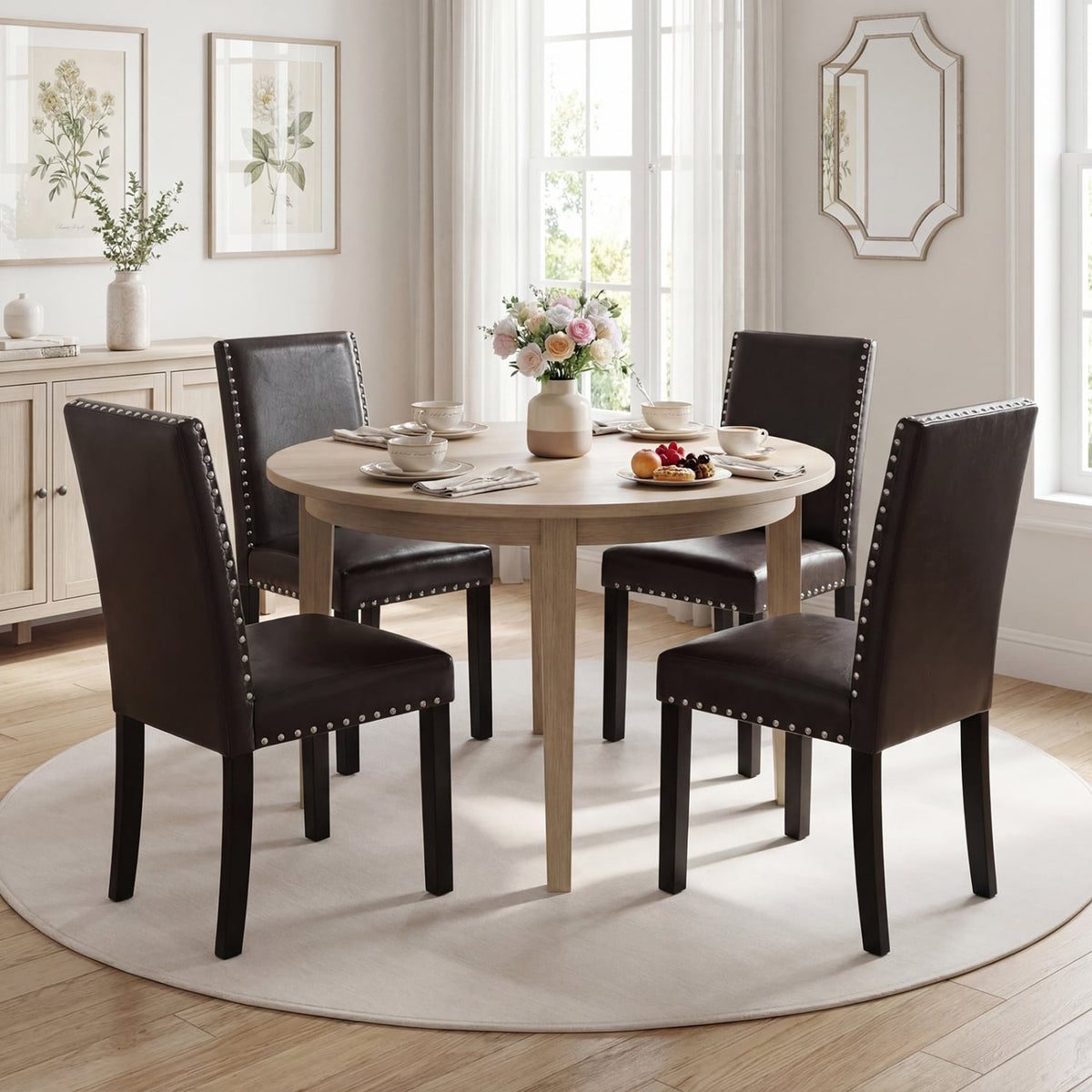Set of 2/4 Dining Chairs Faux Leather Upholstered Parsons Kitchen Chairs-Set of 4-Dining Chairs-DECOROLALA