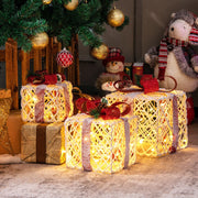 Set of 3 Christmas Lighted Gift Boxes Decorations with Red Bowknots-Christmas Decorations & Accessories-DECOROLALA