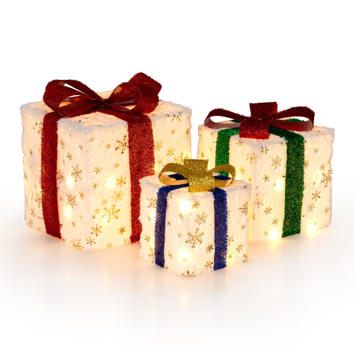 Set of 3 Christmas Lighted Gift Boxes with 48 Bright Warm Lights-Christmas Decorations & Accessories-DECOROLALA