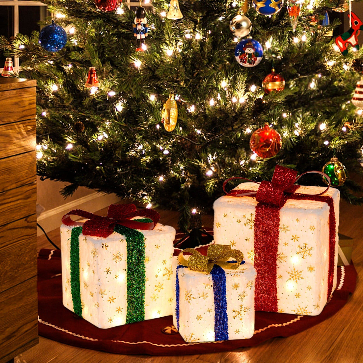 Set of 3 Christmas Lighted Gift Boxes with 48 Bright Warm Lights-Christmas Decorations & Accessories-DECOROLALA