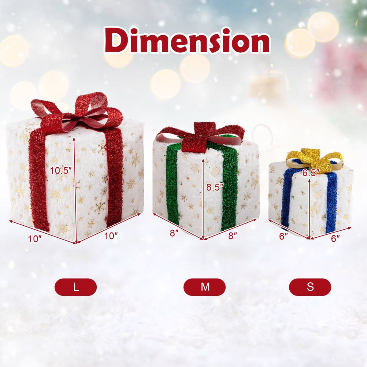 Set of 3 Christmas Lighted Gift Boxes with 48 Bright Warm Lights-Christmas Decorations & Accessories-DECOROLALA