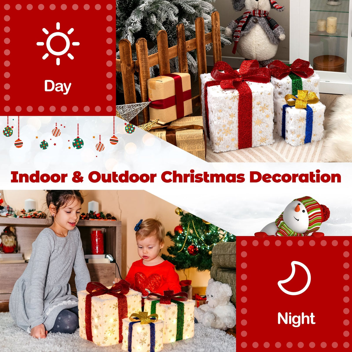 Set of 3 Christmas Lighted Gift Boxes with 48 Bright Warm Lights-Christmas Decorations & Accessories-DECOROLALA