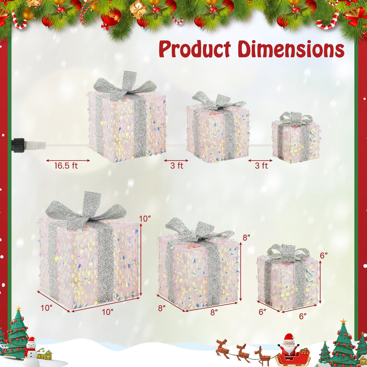 Set of 3 Christmas Lighted Gift Boxes with Pre-lit 90 LED Light and Bows-Christmas Decorations & Accessories-DECOROLALA