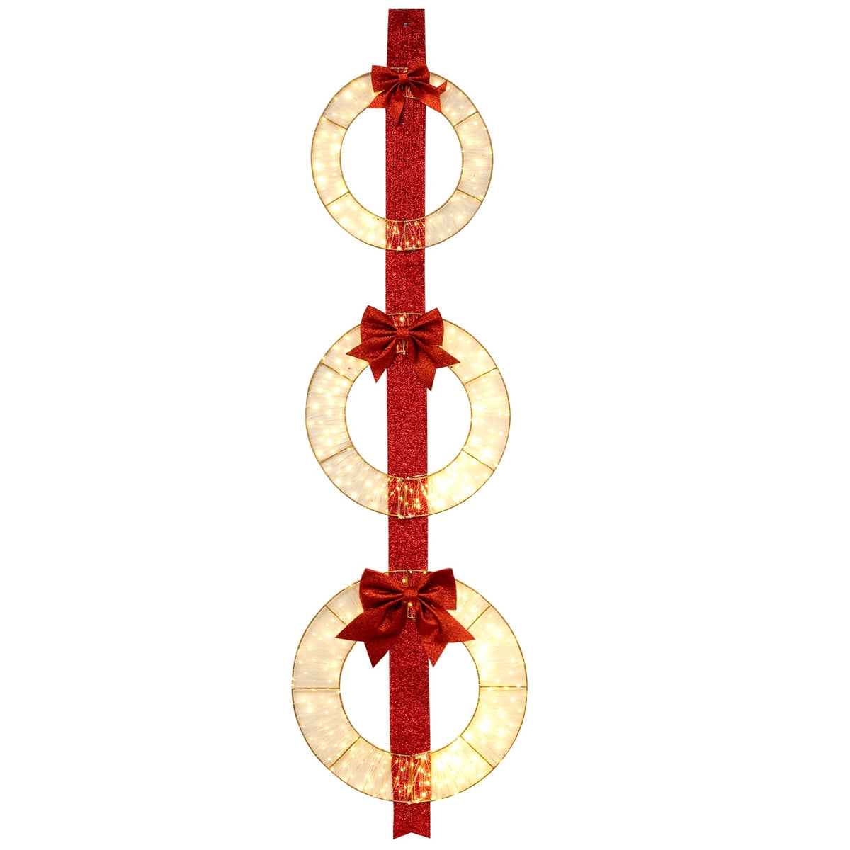 Set of 3 Christmas Lighted Wreaths with Warm White LED Lights and Bows-Christmas Decorations & Accessories-DECOROLALA