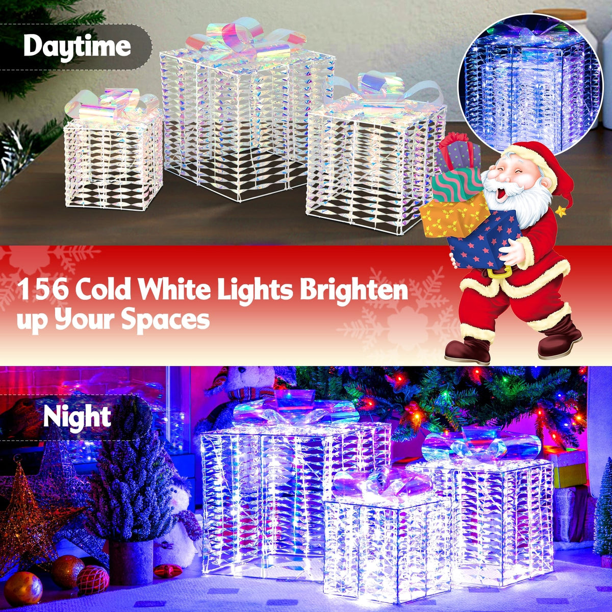 Set of 3 Iridescent Christmas Gift Box with Iridescent Bows-Christmas Decorations & Accessories-DECOROLALA