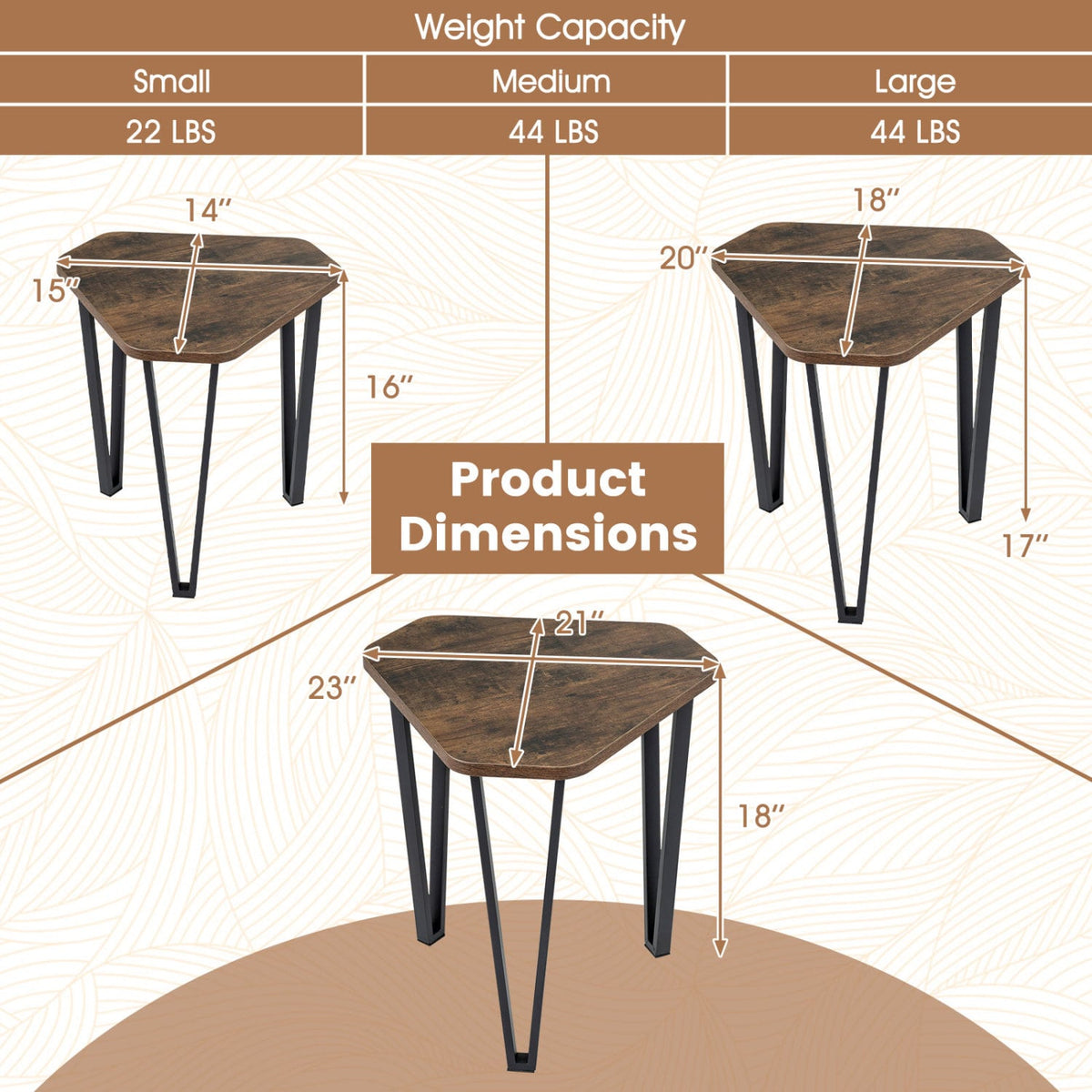 Set of 3 Nesting Coffee Tables with Engineered Wood Top and Metal Frame for Living Room-Rustic Brown-Coffee Tables-DECOROLALA