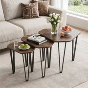 Set of 3 Nesting Coffee Tables with Engineered Wood Top and Metal Frame for Living Room-Rustic Brown-Coffee Tables-DECOROLALA