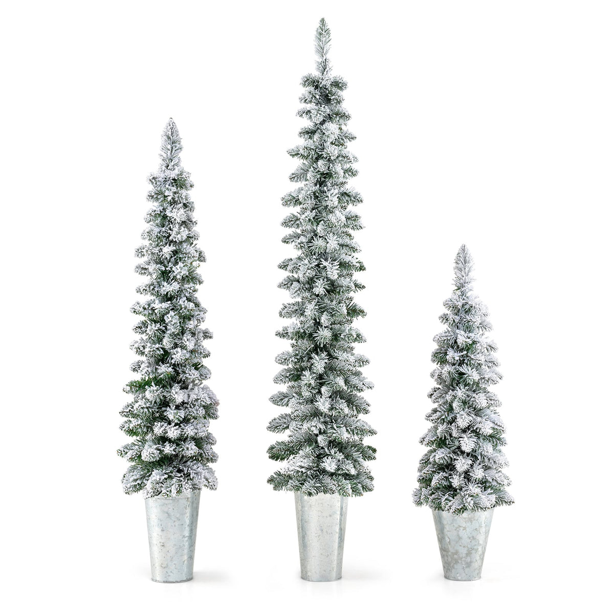 Set of 3 Pre-Lit Snow Flocked Artificial Christmas Trees witrh 423 Branch Tips-Christmas Trees-DECOROLALA
