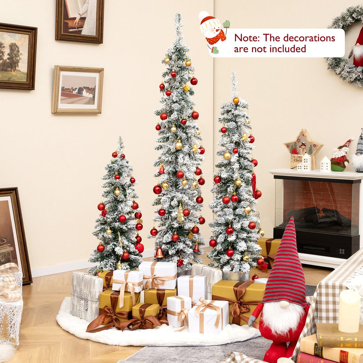 Set of 3 Pre-Lit Snow Flocked Artificial Christmas Trees witrh 423 Branch Tips-Christmas Trees-DECOROLALA