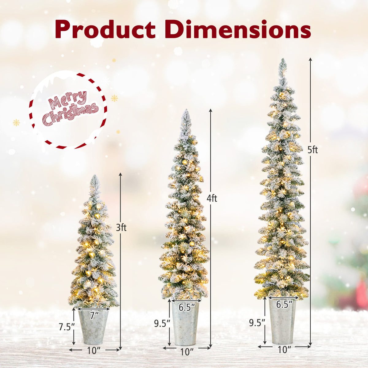 Set of 3 Pre-Lit Snow Flocked Artificial Christmas Trees witrh 423 Branch Tips-Christmas Trees-DECOROLALA