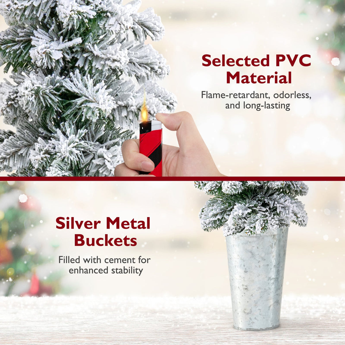 Set of 3 Pre-Lit Snow Flocked Artificial Christmas Trees witrh 423 Branch Tips-Christmas Trees-DECOROLALA